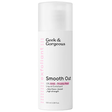 A bottle of full-sized Smooth Out exfoliator on white background.
