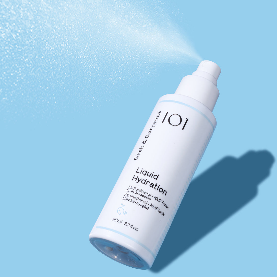 A bottle of full-sized Liquid Hydration mist on white background.